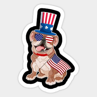 Bulldog Uncle Sam Hat Sunglasses Usa Flag 4th Of July Sticker